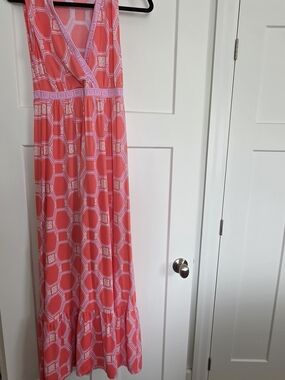 Cabana Life Coral Pink Geometric Maxi Dress